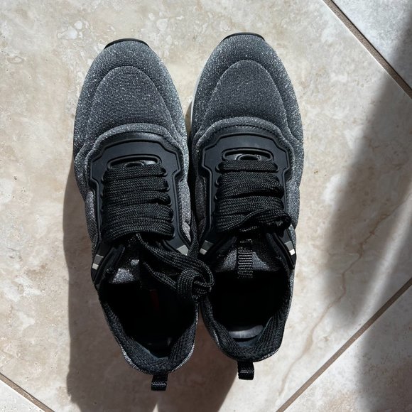PRADA silver metallic lurex platform sneakers - Picture 3 of 13